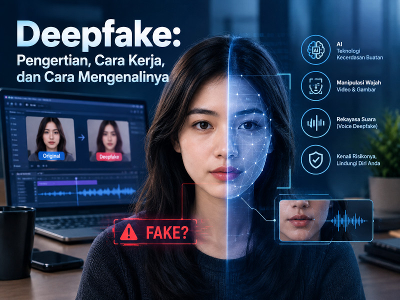 Ilustrasi deepfake berbasis AI dan keamanan digital